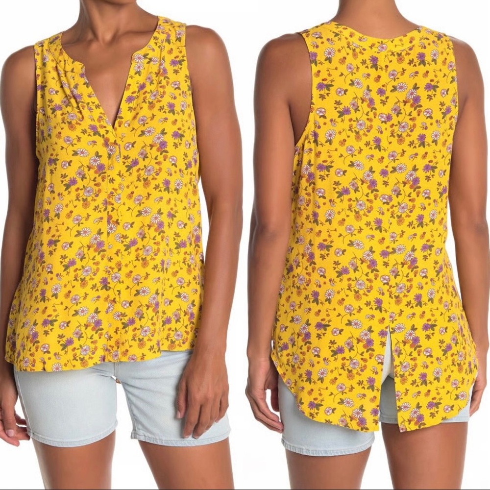 Sanctuary Anthropologie Floral Sleeveless Button Down Top Yellow Dandelion Daisy